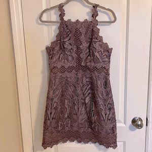 TOPSHOP metallic Lavender lace detailed mini dress size small